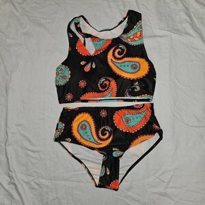 Selink Women's Two Piece Black Print Bikini Set Size Medium